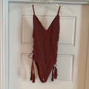 Crochet One-Piece Swimsuit in Rust